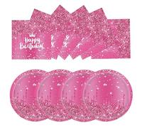 Set di 50 piatti e tovaglioli rossi Happy Birthday, 25 x 17,8 cm, 25 x 16,5 cm, tovaglioli, set di stoviglie per Natale, festa di compleanno