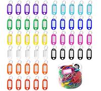 Set di 50 Portachiavi Etichette, Portachiavi con Etichetta Scrivibile Targhette Plastica Scrivibile con Finestra per Etichetta ad Anello Diviso, Targhette Intercambiabile (10 Colori)