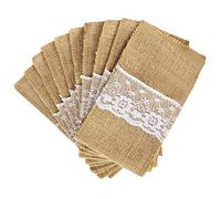 Set di 50 portautensili in tela di iuta in pizzo, per posate, coltelli e forchette, per matrimoni vintage (A)