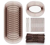 Set di 50 retine per capelli per chignon (50,8 cm), rete per capelli e forcine con 50 forcine per capelli a forma di U (6,1 cm), rete per capelli marrone per chignon per ballerina, creatore di chignon