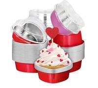 Set di 50 stampi per torte a forma di cuore con copertina, mini stampo da pasticceria usa e getta, pirottini in carta di alluminio, per San Valentino, matrimonio, compleanno (25 rosa e 25 rossi)