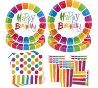 Set di 50 stoviglie per feste di compleanno per bambini, set di stoviglie per feste di compleanno, decorazione per feste, set con piatti, bicchieri, tovaglioli, stoviglie per feste per 10 ospiti