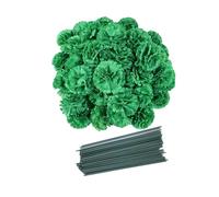 Set di 50 teste di garofano in seta artificiale con steli, riempitivi per vasi per decorazioni per la casa, corpetto da polso fatto a mano, teste di petali multipli e steli da 20.3 cm (verde scuro)