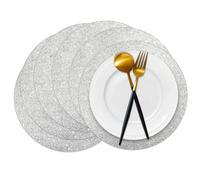 Set di 50 tovagliette in carta glitterata, rotonde, usa e getta, con paillettes argentate, per matrimoni, banchetti, feste, casa, stoviglie