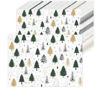 Set di 50 tovagliette in carta natalizia, verde oro, albero di Natale di carta, pini usa e getta, 40 x 28 cm, decorazione natalizia per cucina, ristorante, fattoria, feste