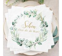 Set di 50 tovaglioli "Schön dass Du Da Bist Gold um Eukalyptus Bianco, Wentsent, 3 strati di eucalipto, verde eucalipto, decorazione da tavolo, per compleanno, matrimonio, battesimo, comunione,