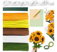 Set di 500 pulitori per pipa con bastoncini di fiori verdi, 350 centri di fiori, 2 rotoli di nastro adesivo, per bouquet fai da te (giallo)