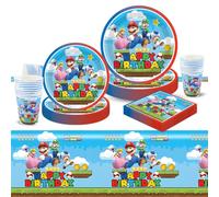 Set di 51 decorazioni di compleanno a tema Super Bro, set da tavola per feste, piatti di carta, bicchieri, tovaglioli e tovaglia, decorazioni per feste per bambini, ragazzi e ragazze, 10 ospiti