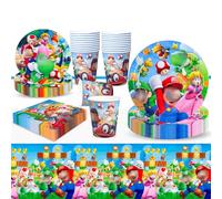 Set di 51 stoviglie Super Bro, per feste di compleanno, per feste di compleanno, per bambini, set con piatti, tovaglie, tovaglioli, tovaglie, tazze per 10 ospiti
