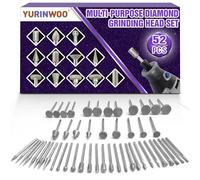 Set di 52 punte diamantate multifunzione per intaglio in pietra, compatibili con Dremel, punte diamantate per utensili rotanti, gambo da 3 mm, per intaglio, lucidatura, molatura di pietra, vetro,
