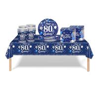 Set di 53 decorazioni per la tavola per 80° compleanno, blu navy e argento, per 80° compleanno, piatti e tovaglioli, set per donne, lui, uomini, decorazione da tavolo per 80° compleanno