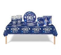 Set di 53 decorazioni per la tavola per 90° compleanno, blu navy e argento, set di tovaglie, piatti e tovaglioli, per donne, lui, uomini, decorazione da tavolo per il 90° compleanno
