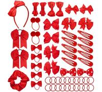 Set di 55 accessori per capelli da bambina, fiocchi rossi, fermagli per capelli per bambini, set regalo per tutti i giorni e feste