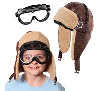 SET DI 55 CM CAPPELLO DA AVIATOR CAPPELLO PILOTA STILE NONNO ANNI '40 + SET DI ACCESSORI PER OCCHIALI TRASPARENTI CAPPELLO DA PILOTA AVIATORE ANNI '40 GRANDE FUGA SET DI COSTUMI PER BAMBINI