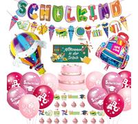 Set di 55 decorazioni per la scuola e la scuola, ghirlanda, con sacchetti di zucchero, 18 palloncini con motivo ABC 123
