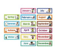 Set di 56 bacheche per bacheca con mesi dell'anno, 27 x 9 cm, decorazione per aula con giorni della settimana, bacheca stagionale, strumenti didattici in inglese