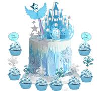 Set di 56 decorazioni per torte congelate, decorazioni di compleanno per ragazze, fiocchi di neve, decorazione da tavolo Dreamy Ice World Scene