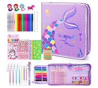 Set di 56 pezzi scintillanti per bambini con sirena, con astuccio, pennarelli profumati, penne colorate, matite e pastelli, regali di unicorno per ragazze o per arte e artigianato