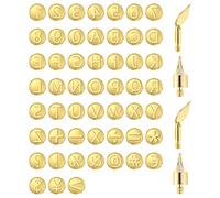 Set di 56 punte per bruciare il legno, lettere maiuscole in rilievo e ferro solde, strumento manuale per pirografia in rame e ottone, modello per goffratura fai da te