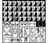 Set di 56 stencil per pittura del corpo, strumenti per tatuaggi | Vernice per viso e corpo, riutilizzabile, in PET flessibile, per adulti, feste, carnevale, Natale, Halloween