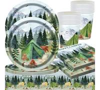 Set di 57P Posate per Feste in Carta, Forniture per feste in campeggio, stoviglie per feste in campeggio, piatti da dessert, piatti, bicchieri, tovaglioli, falò, foresta, picnic, avventura, 16 pezzi