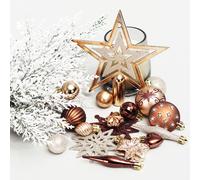 Set di 58 pezzi di decorazioni natalizie da appendere all'albero, colorate, infrangibili, a forma di palline e stelle.