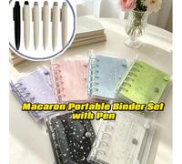 Set di 58 pezzi Raccoglitore ad anelli in PVC A7/M5 Macaron, Portacarte olografico con pagine interne a griglia, Buste per carte a doppia faccia e penna gel abbinata, Cartoleria estetica carina per jo