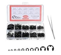 Set di 580 anelli elastici E-Clips M1.5-M10 E-clip, anelli di sicurezza, in acciaio al carbonio, assortimento per alberi, cuscinetti, ingranaggi, dischi di sicurezza interni ed esterni, anelli a molla