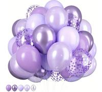 Set di 59 palloncini viola per festa: 10 pollici palloncini lavanda, lilla, colore metallizzato, coriandoli multicolori, palloncini viola, adatto per spose, matrimoni, decorazioni per feste Tagli Unic