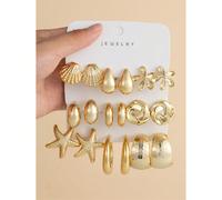 Set di 6-18 pezzi di orecchini da donna in oro, fiori, stelle marine, gocce d'acqua, geometrici, orecchini a cerchio C versatili in metallo, set di orecchini geometrici versatili per il pendolarismo c
