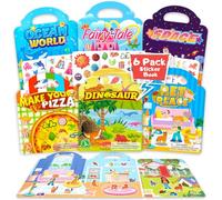 Set di 6 3D libri di adesivi riutilizzabili per bambini a partire da 3 anni | adesivi gel lavabili, giocattolo da viaggio, regalo per bambini e bambine