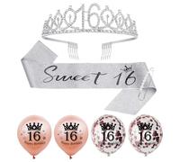 Set di 6 accessori per il 16° compleanno, con corona di diamanti, accessori per cintura per il 16° compleanno, palloncini con numeri, adatto per feste 16° compleanno