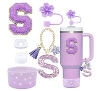 Set di 6 accessori per tazza Stanley Cup da 30 oz 40 oz con maniglia, include copertura in silicone per topper e barca, tappo a prova di spillo, ciondolo per iniziali (viola S)