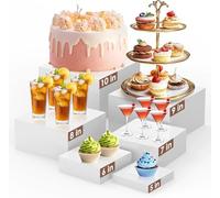 Set di 6 Alzatine in Acrilico Bianco per Dolci - Alzatina per Dolci e Alzatine per Buffet - Scatole Quadrate a 5 Facce - Supporto per Dessert, Collezionabili e Giocattoli