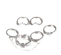 Set di 6 anelli dorati con cristalli sopra le nocche impilabili a fascia, color argento