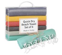 Set di 6 asciugamani da spiaggia con fascia per sedia, 100% cotone, 39 x 70 cm, asciugamani da bagno turchi oversize, confezione da 6, ad asciugatura rapida, senza sabbia, leggeri, grandi, ideali come