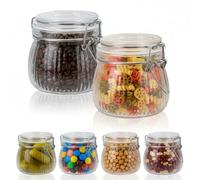 Set di 6 Barattoli in Vetro con Coperchio Ermetici 500ml, Vasetti Conserva con Chiusura a Clip & Guarnizione, Barattolo Spezie, Contenitori Alimentari per Marmellata, Caffè, Zucchero, Pasta, Cucina