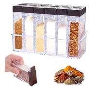 Set di 6 Barattoli per Spezie in Plastica Contenitori per Spezie Trasparente con Vassoio Scatola di Condimento da Cucina Adatto per Ristorante Campeggio Cucina per Conservare Spezie