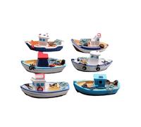Set di 6 barche da pesca in miniatura, stile mediterraneo vintage, per casa delle bambole, giardino delle fate e decorazione paesaggistica, perfetto per temi oceano, spiaggia e mare (bianco e rosso)