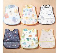 Set di 6 bavette per bebè, design impermeabile, adatte per alimentazione, bagno, gioco, disegno, design tasca reversibile con maggiore capacità, 2 taglie regolabili, impermeabile, lavabile in lavatric