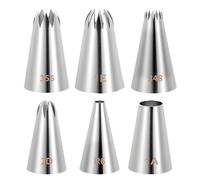 Set di 6 beccucci grandi, per sac à poche in acciaio inox con adattatore, beccucci russi, ideali per glassa, pasta bruciata, cupcake, decorazioni per torte