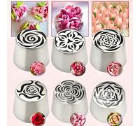 Set di 6 beccucci russi extra grandi, in acciaio inox, a forma di fiore, per decorare torte, glassa, crema, bouquet di fiori, biscotti fai da te
