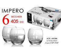 SET DI 6 BICCHIERI ACQUA VETRO IMPERO 405CC CALICE BRINDARE BRINDISI BAR LIQUORE