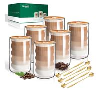 Set di 6 Bicchieri Cappuccino, Tazzine di Vetro a Doppia Parete, Vetro Borosilicato Ritenzione del Calore, Capacità 400ml, Trasparente per Caffè, Tè, Succo, Gelato, Latte Macchiato