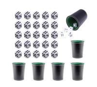 Set di 6 bicchieri da cubo in pelle con 30 cubi, bicchierini in pelle, 6 bicchieri da cubo e 30 cubi, supporto in legno per gioco