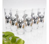Set di 6 bicchieri da liquore - Design testa di cervo - 6,5 cl con 2 cl & 4 cl tacca - a scelta puro o misto colorato - Idea regalo per feste e amici, uomini e donne, cervo pretzel GTK27.30.42