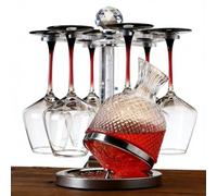 Set di 6 bicchieri da vino in cristallo con decanter e supporto antigoccia diamantato, in cristallo senza piombo, deumidificatore rotante, supporto resistente alla ruggine, clink-croccante, set da bar