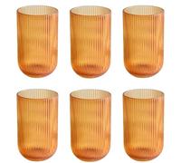 Set di 6 bicchieri e bicchieri da vino, Line, linea a costine, in vetro, bicchieri da long drink, bicchieri da cocktail con goffratura, bicchiere da vino, bicchiere da acqua (arancione lucido)