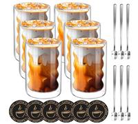 Set di 6 Bicchieri Espresso Doppia Parete, 350ML Tazzine da Caffè in Vetro a Doppia Parete con 6 Cucchiai e 6 Sottobicchieri, Vetro borosilicato per Tè, Caffè, Latte, Cappuccino, Espresso (6pcs)
