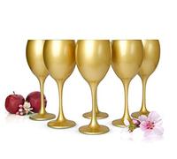 Set di 6 bicchieri per il vino, 300 ml, in colore dorato, dipinti a mano, per vino rosso